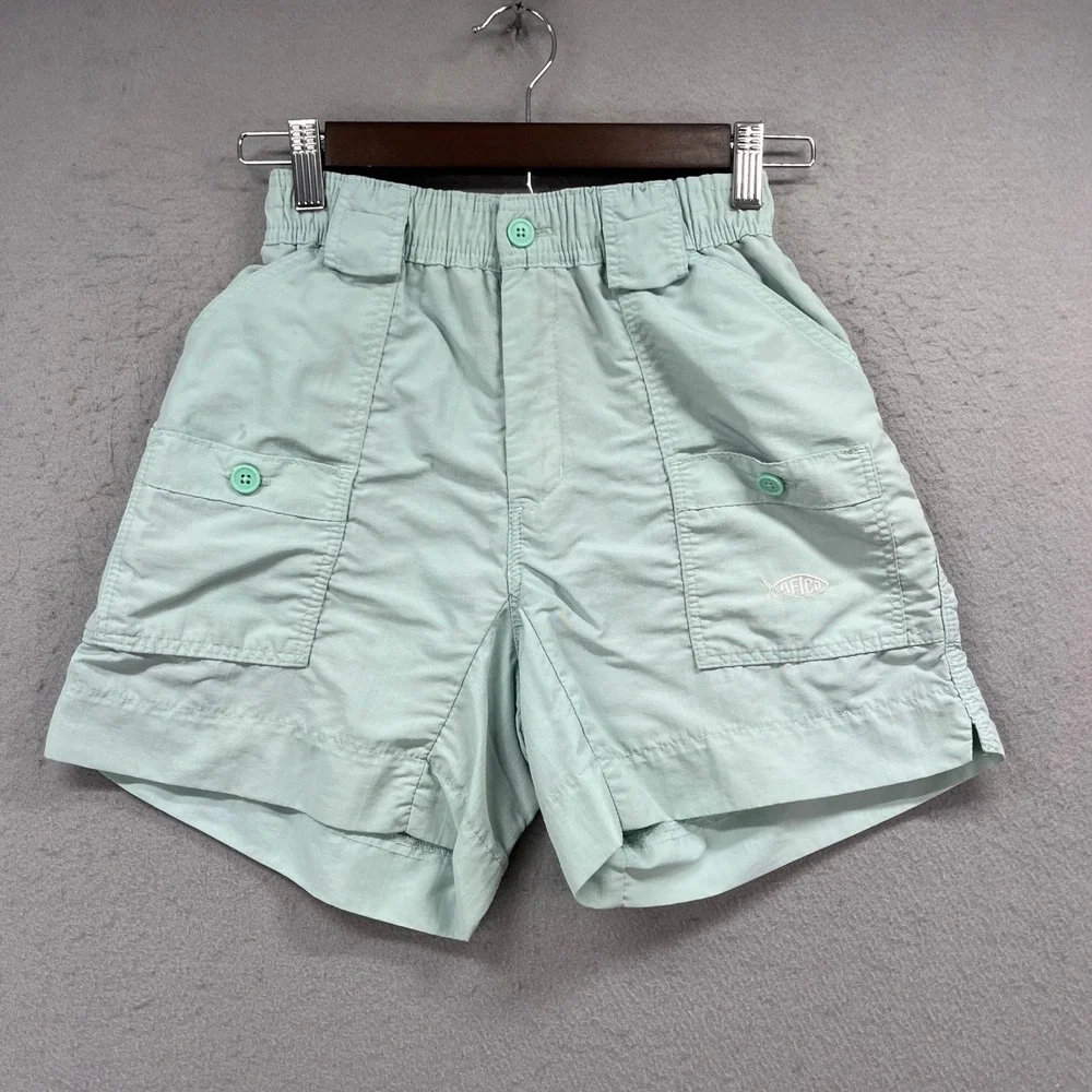AFTCO M01 Fishing Shorts Boys 26 Mint Green Nylon Utility Cargo Gorpcore Angler